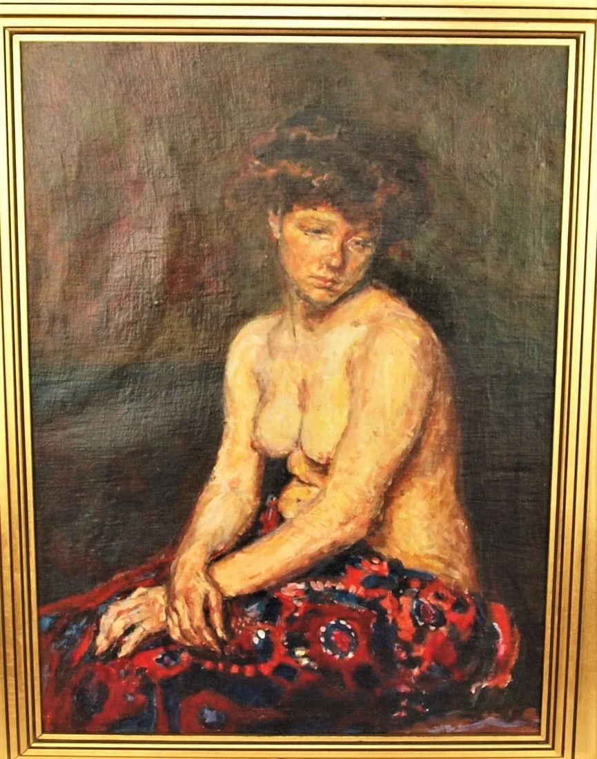 1930s Portrait Oil Painting of a Semi-Nude Woman, Framed - 2