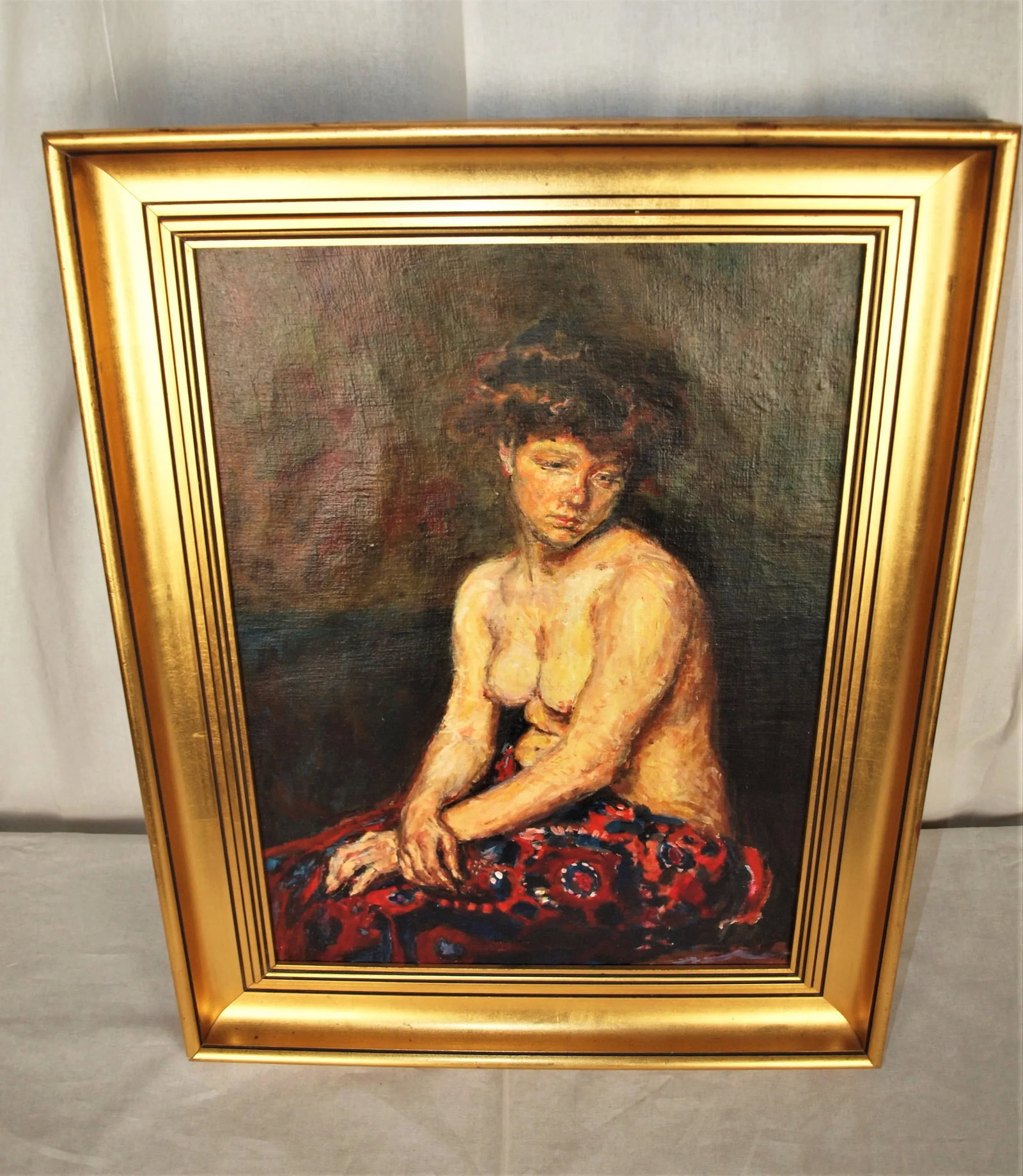 1930s Portrait Oil Painting of a Semi-Nude Woman, Framed - 3