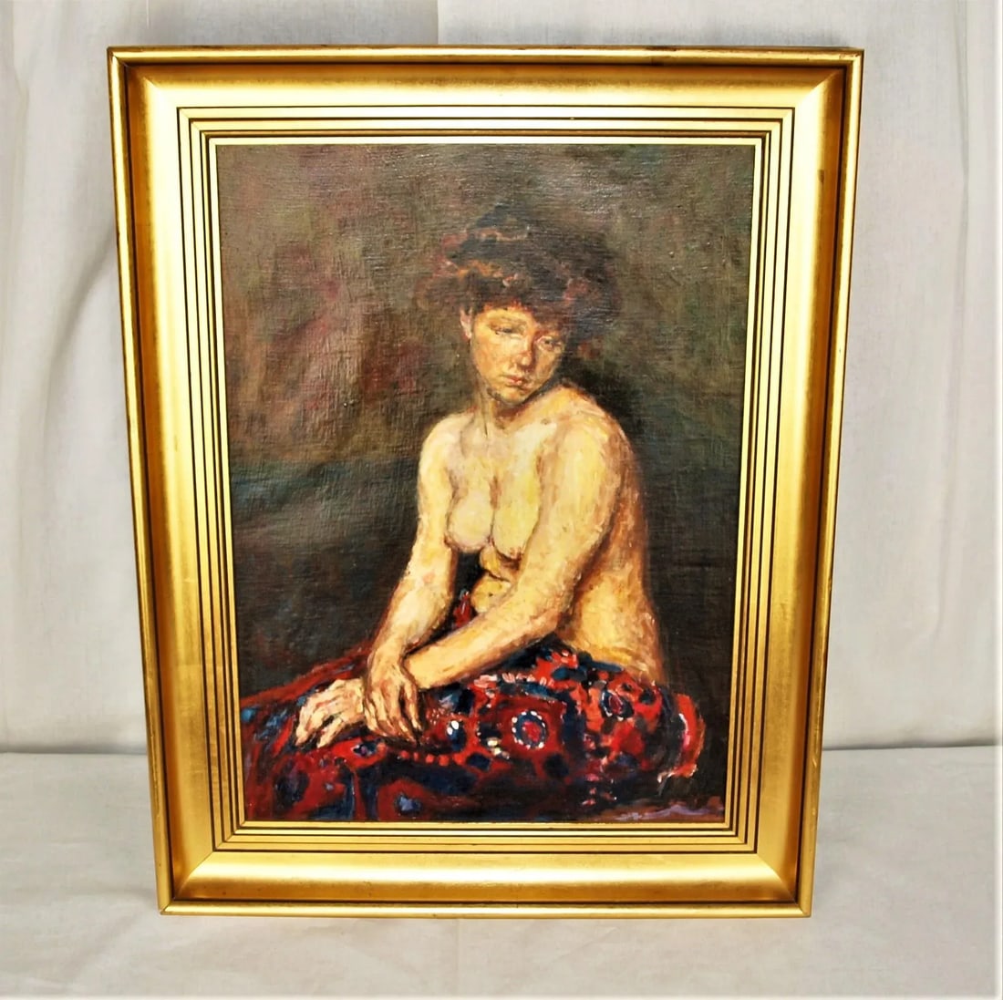 1930s Portrait Oil Painting of a Semi-Nude Woman, Framed - 5