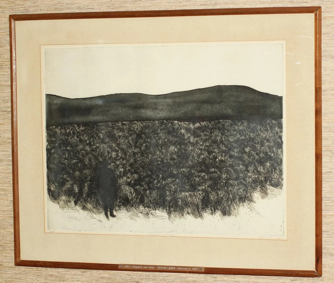 Gerson Leiber Signed "Shepherd and Flock" Etching Aquatint Framed - 6