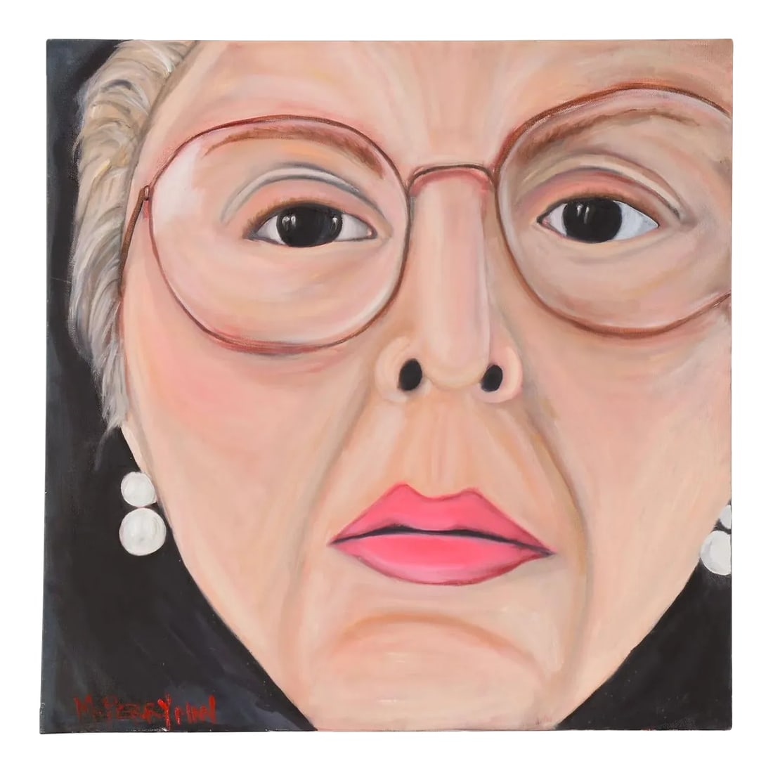 Original Marcella Francis Perryman Oil Painting of Ruth Bader Ginsburg with Glasses and Pearl Earrin (1 of 9)