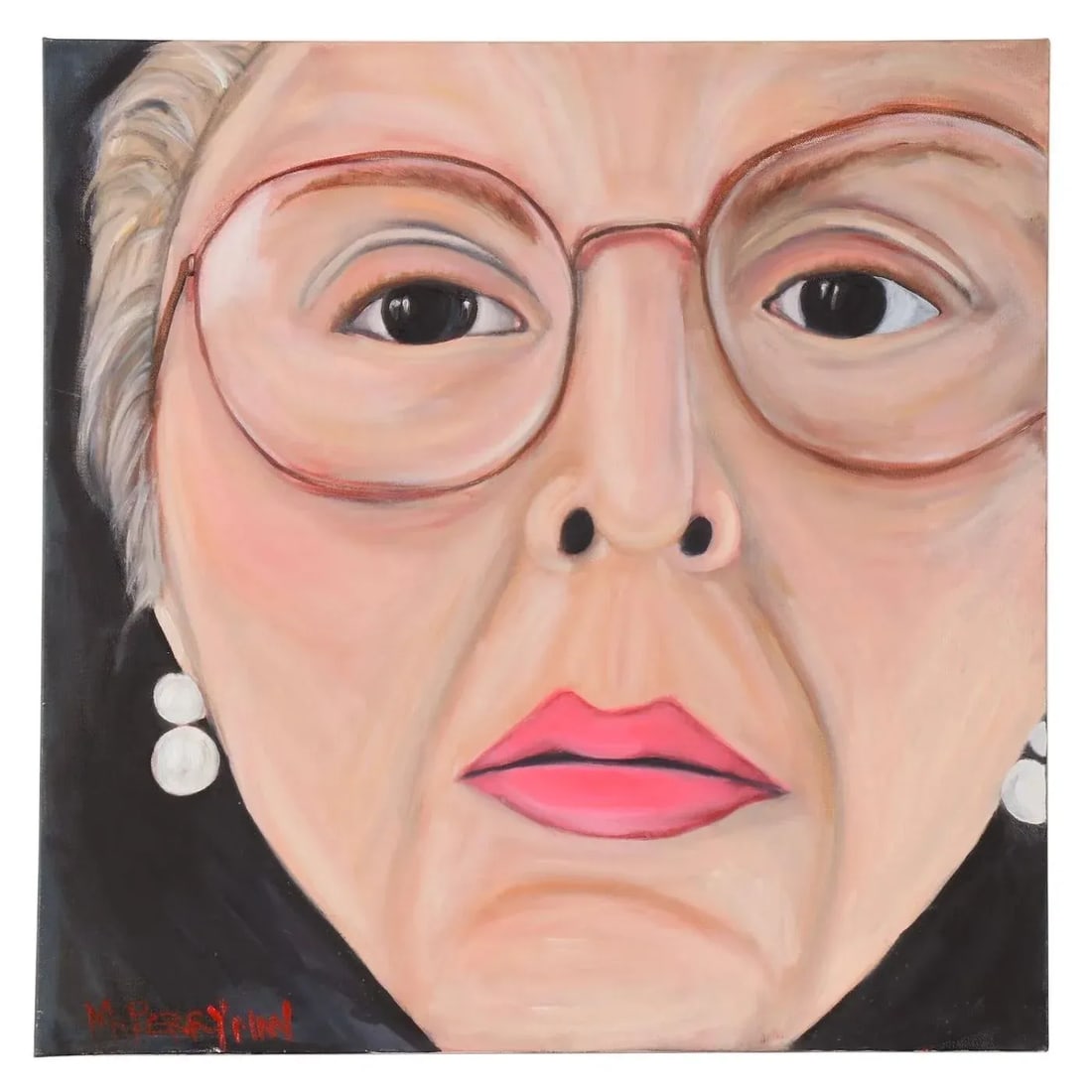 Original Marcella Francis Perryman Oil Painting of Ruth Bader Ginsburg with Glasses and Pearl Earrin - 9