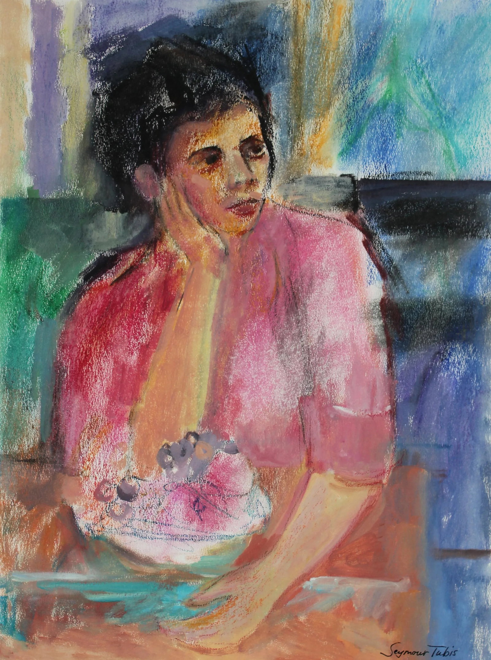Seated Expressionist Portrait of a Woman 20th Century Pastel - 3
