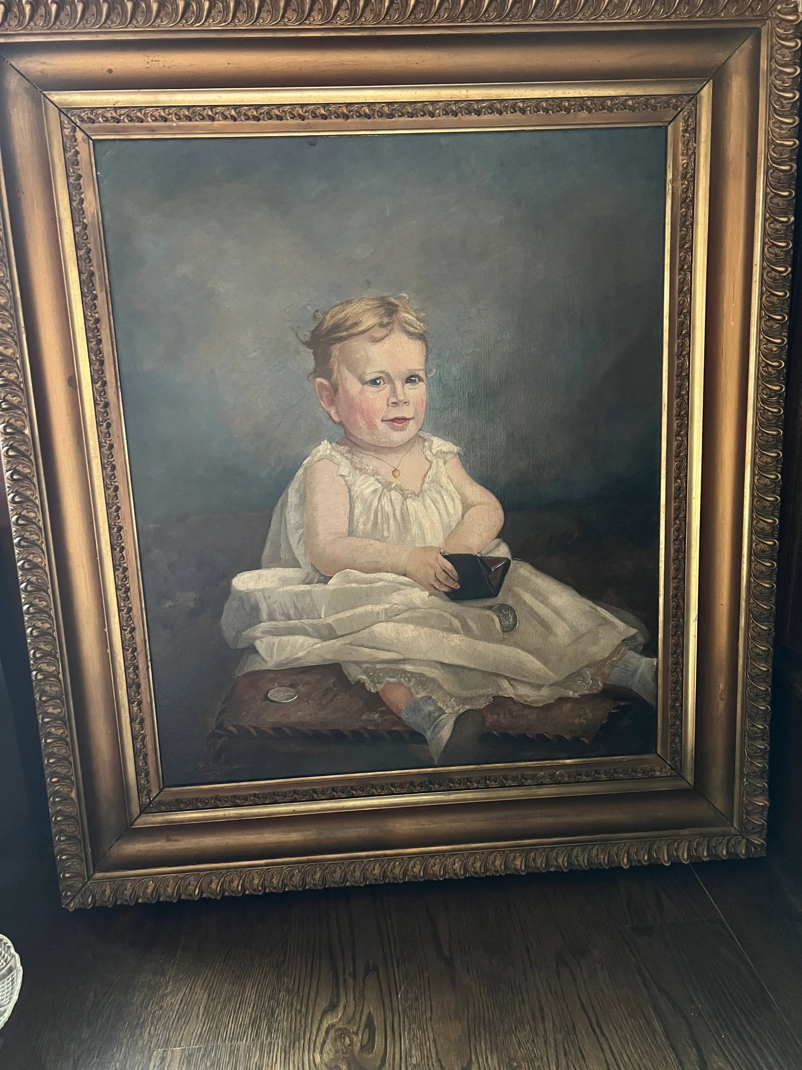 Antique Large 19th Century Portrait Painting of a Child, Framed - 11