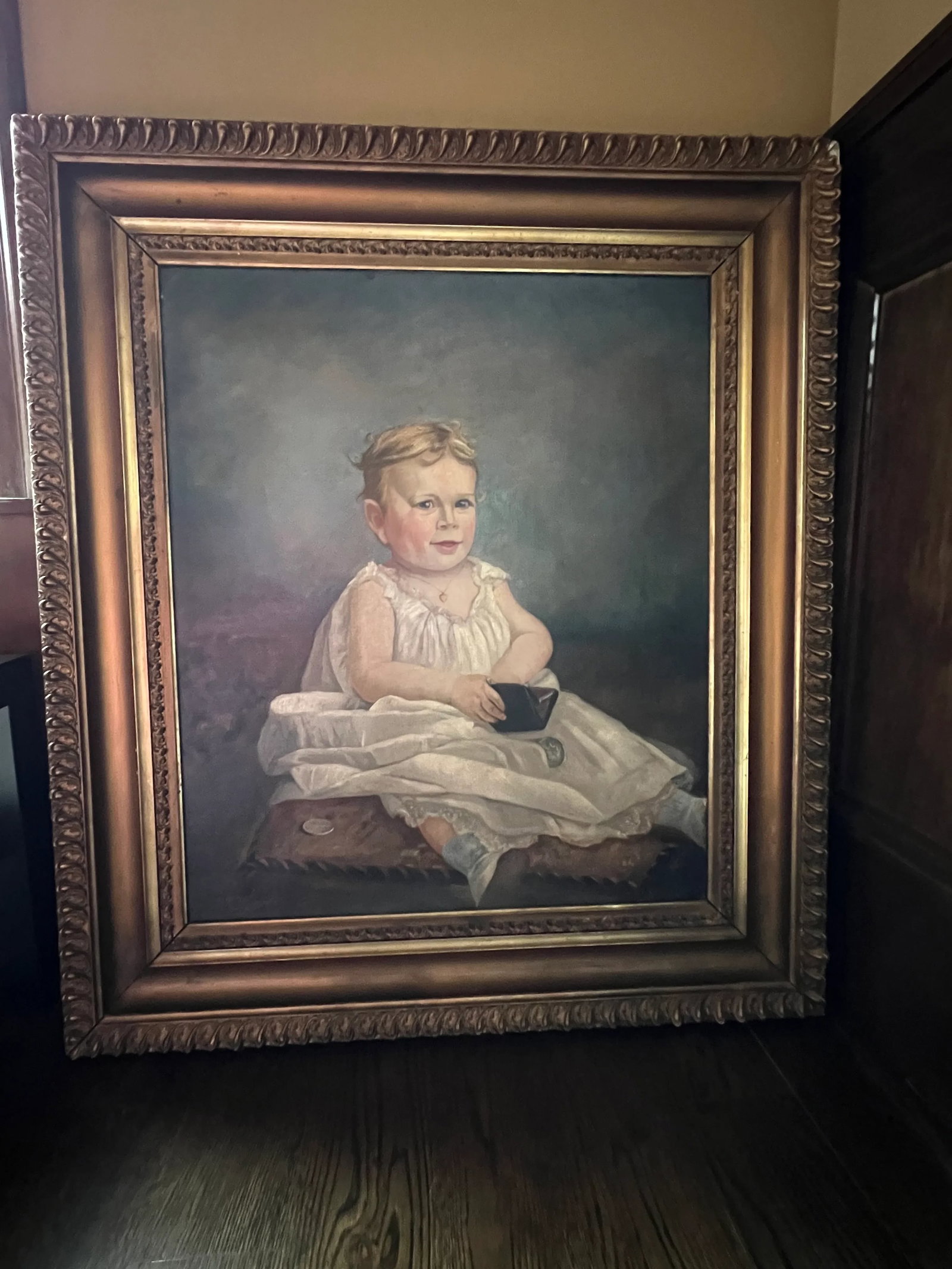 Antique Large 19th Century Portrait Painting of a Child, Framed - 13