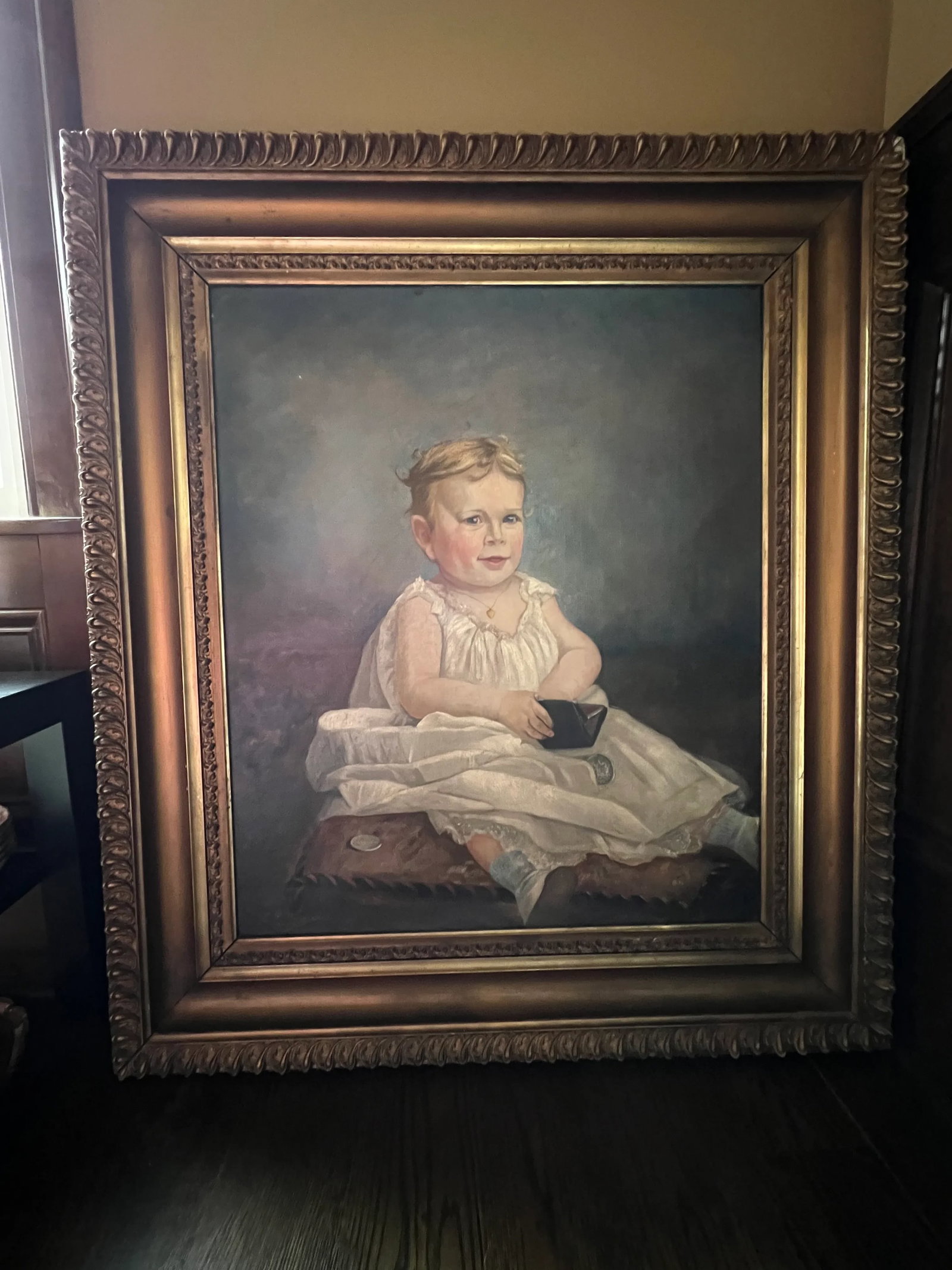 Antique Large 19th Century Portrait Painting of a Child, Framed - 2