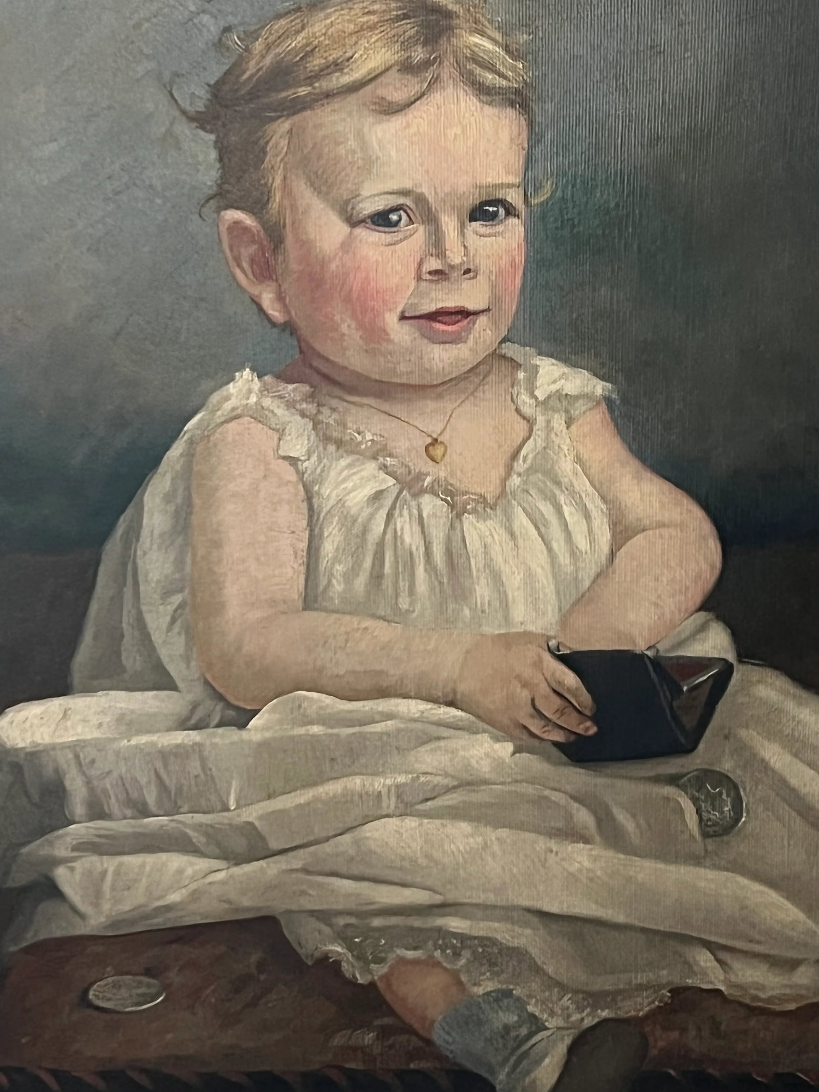 Antique Large 19th Century Portrait Painting of a Child, Framed - 3