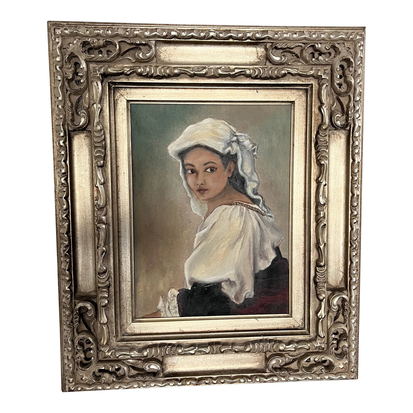 Late 20th Century Portrait Oil Painting of a Lady, Framed: Original Oil Painting of Woman. Unknown Artist. Framed is covering artist signature. I bought this painting over 40 years ago in a fine art gallery in Oklahoma City. The original artist displayed her 