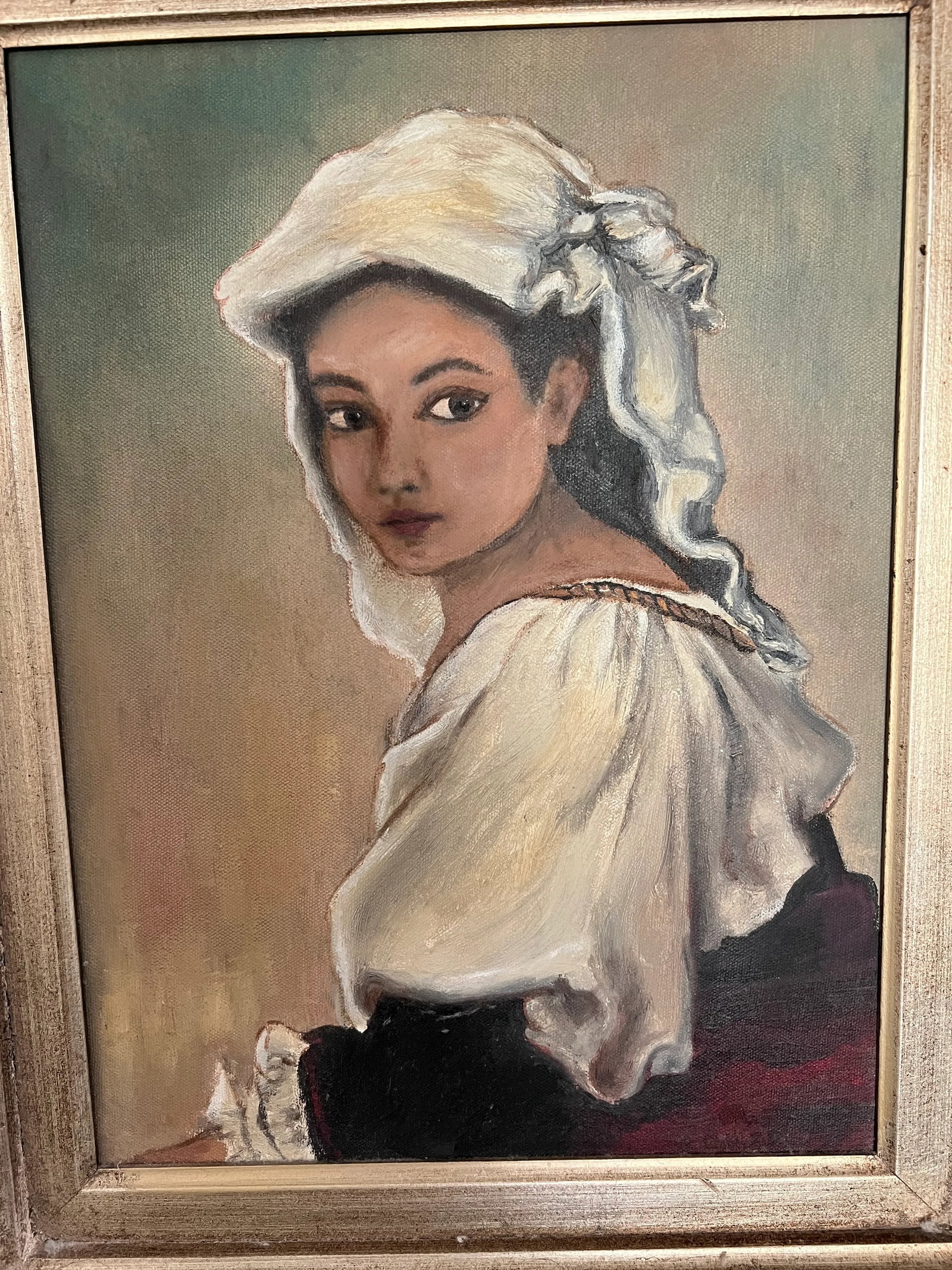 Late 20th Century Portrait Oil Painting of a Lady, Framed - 7