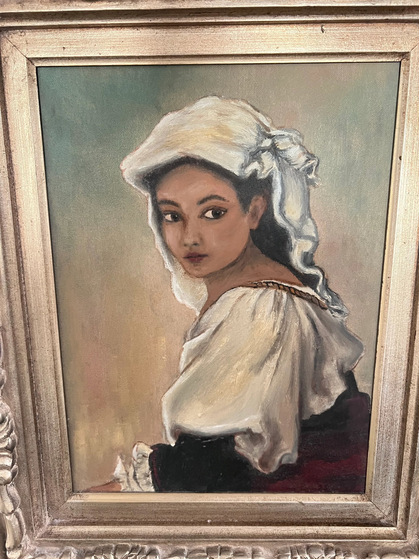Late 20th Century Portrait Oil Painting of a Lady, Framed - 9