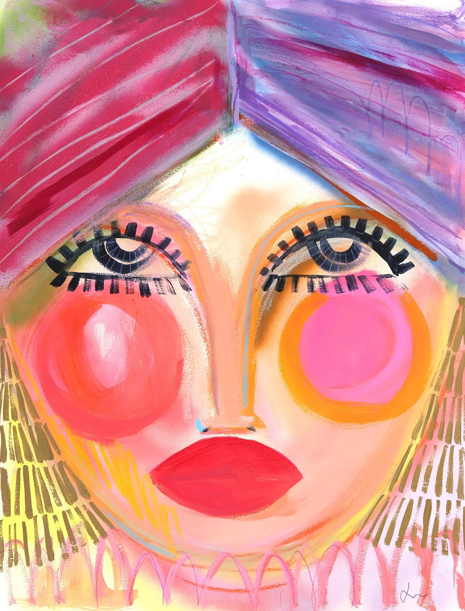 "Celine" Contemporary Original Abstract Face Portrait Painting by Lindsey McCord: Inspired by her background in fashion, Atlanta, Georgia-based artist Lindsey McCord creates artworks that encapsulate the fun of being stylish and the accompanying confidence. This original acrylic,