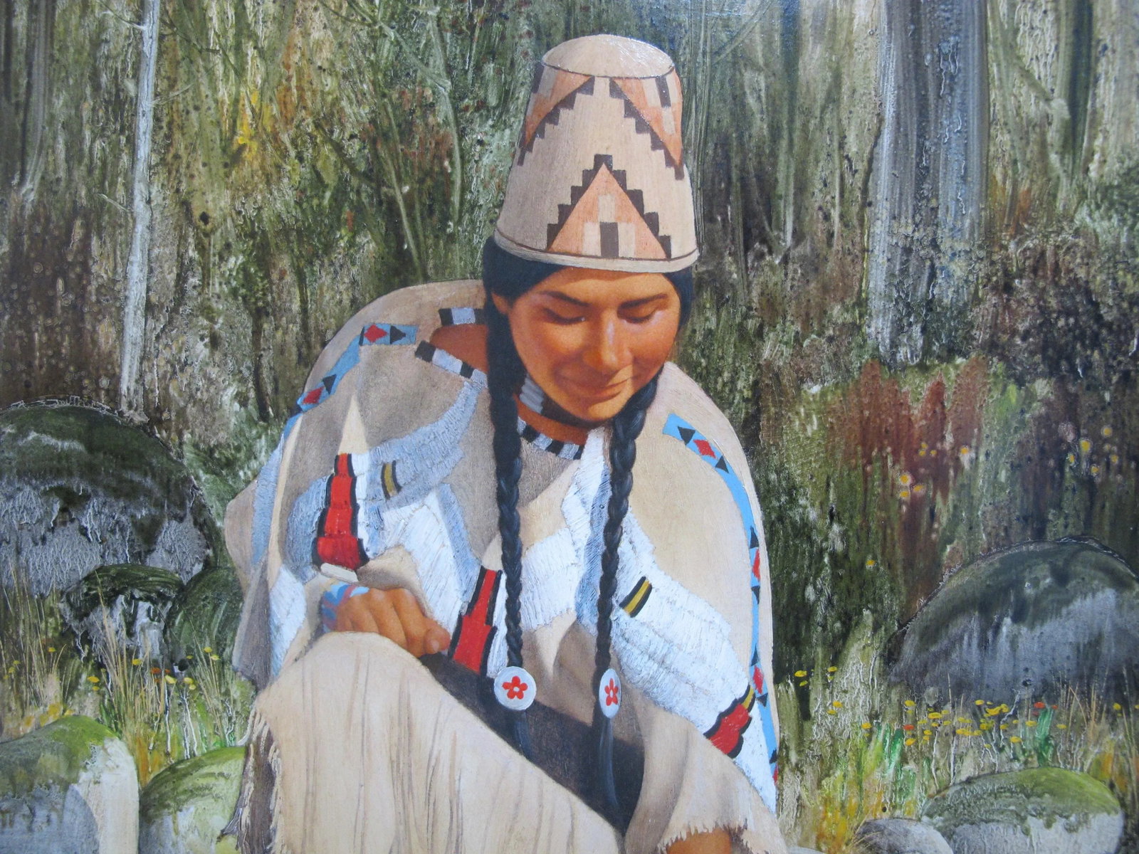 Roger Cooke Pacific Nw Signed Framed Native American Oil Painting River Woman - 2