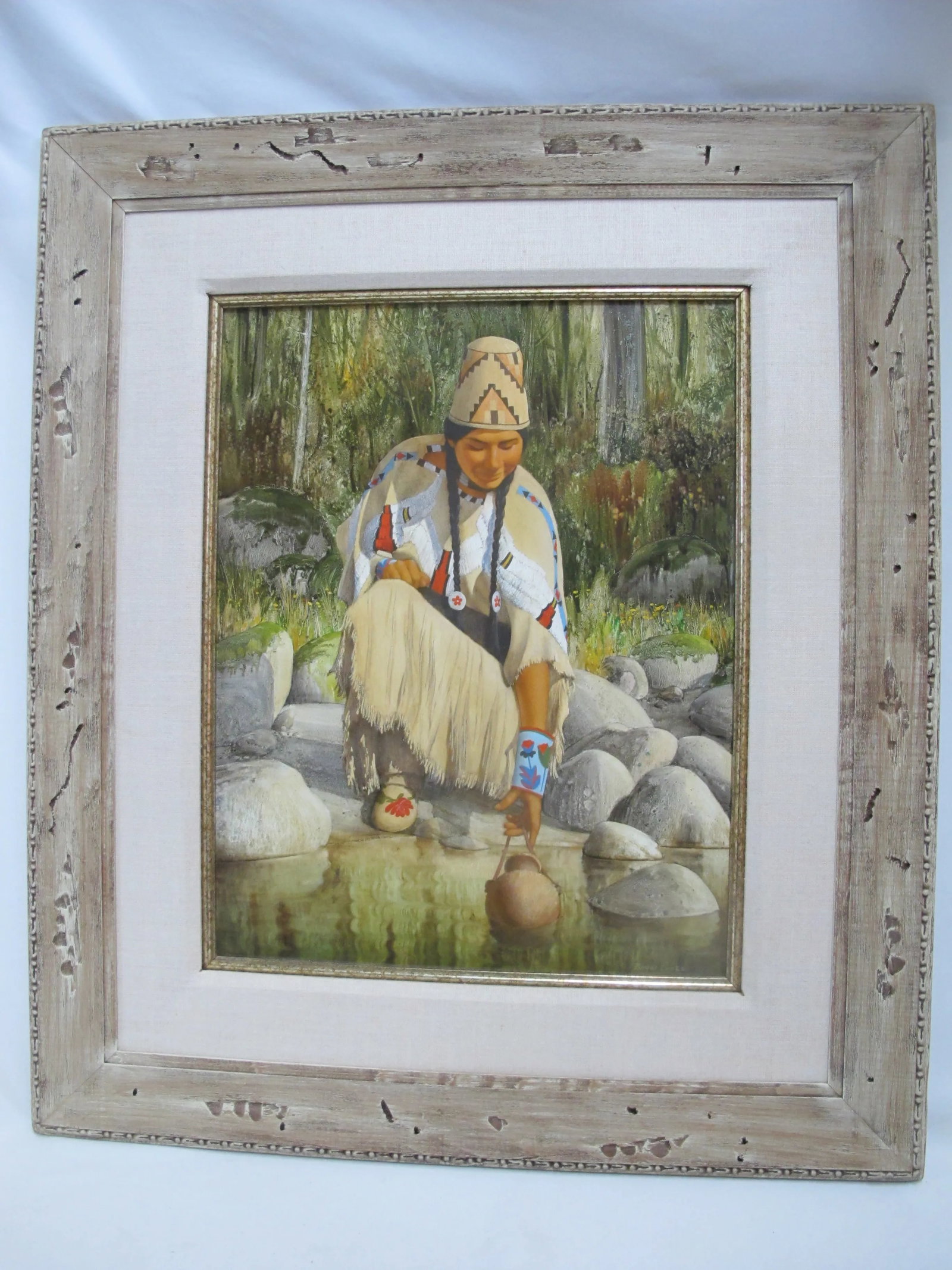 Roger Cooke Pacific Nw Signed Framed Native American Oil Painting River Woman - 8