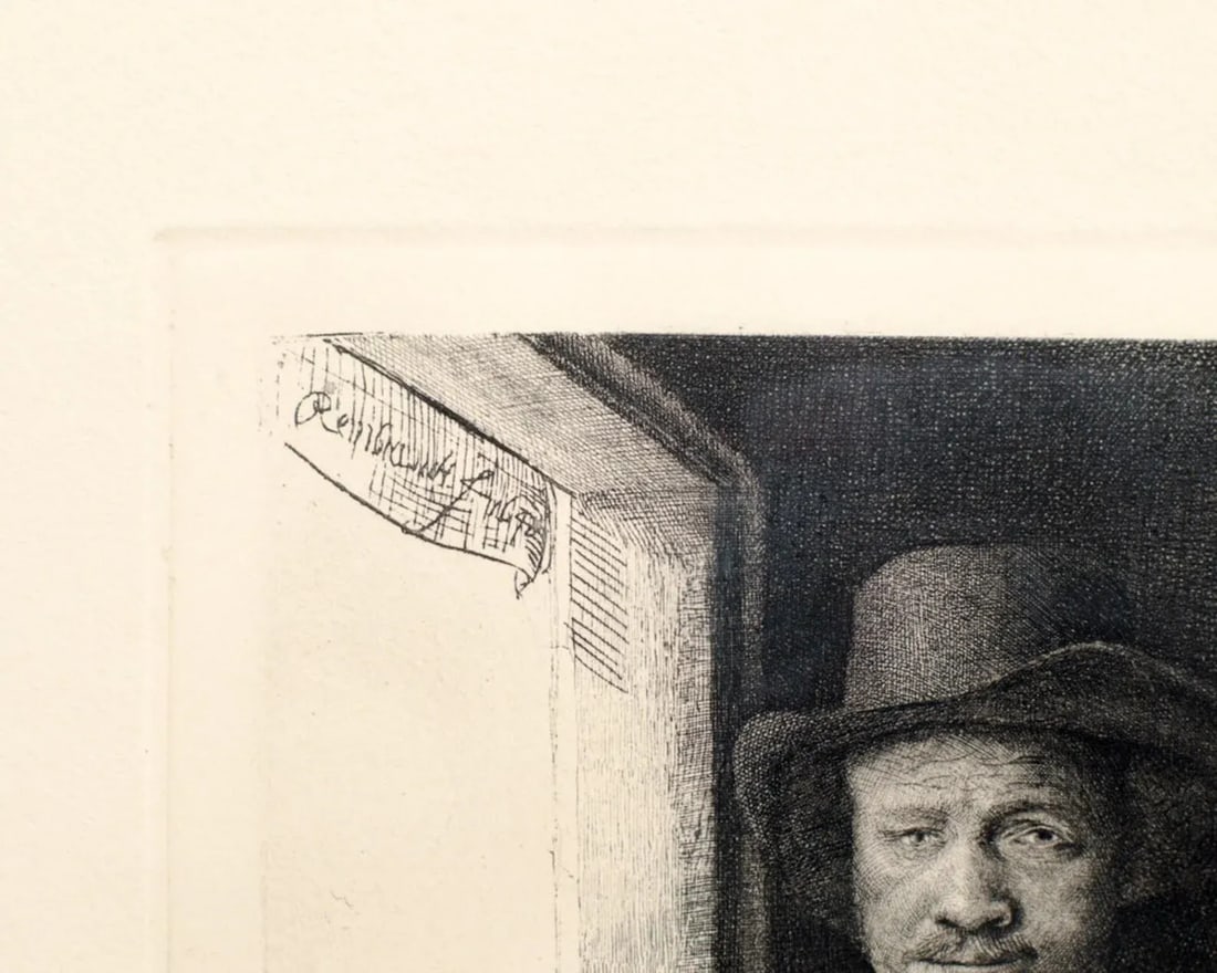 1800's Black & White Original Etching "Self Portrait Drawing At a Window" by Parisian Artist Amand-D - 4