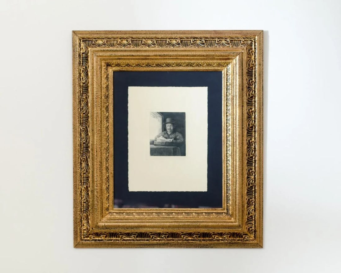 1800's Black & White Original Etching "Self Portrait Drawing At a Window" by Parisian Artist Amand-D - 5