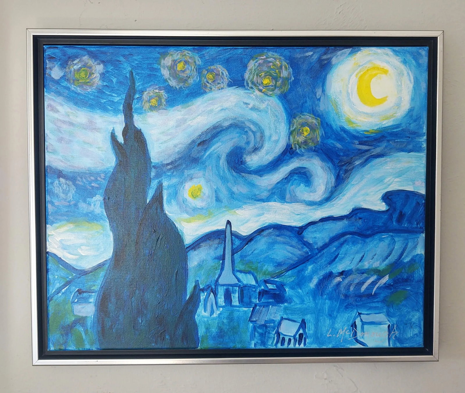 "A Tribute to Van Gogh's Starry Night" Contemporary Post-Impressionist Landscape Painting by Linda M - 13