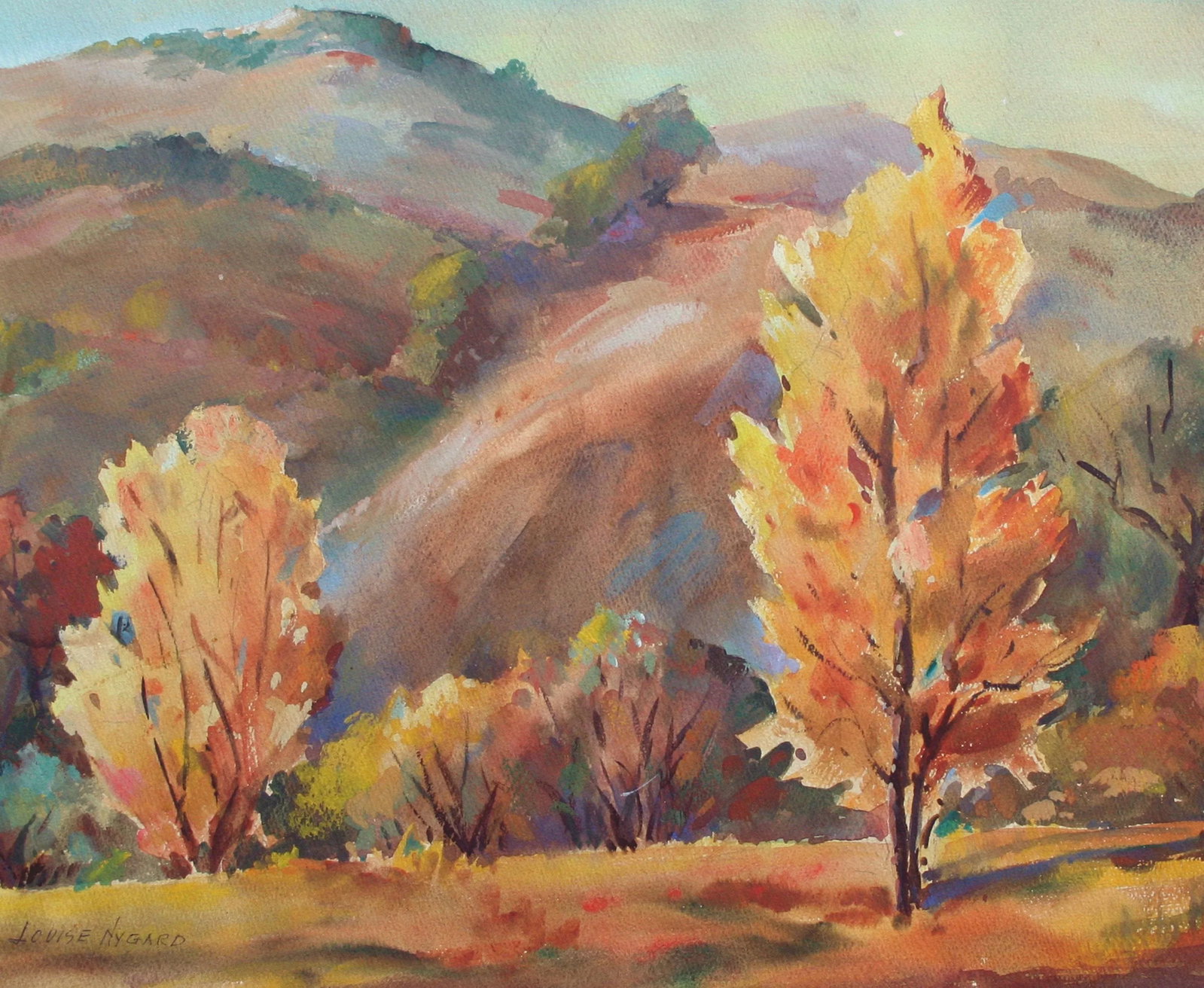 1970s Mid-Century Santa Cruz Mountains Autumn Landscape Painting by Louise Nygard - 2