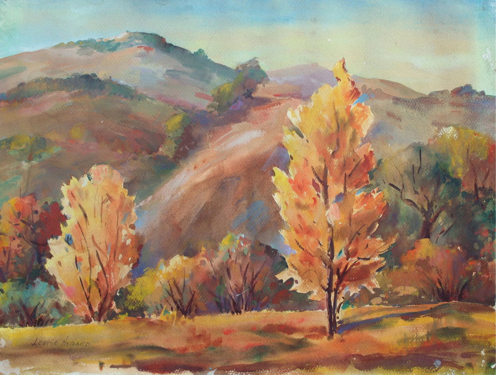 1970s Mid-Century Santa Cruz Mountains Autumn Landscape Painting by Louise Nygard - 5