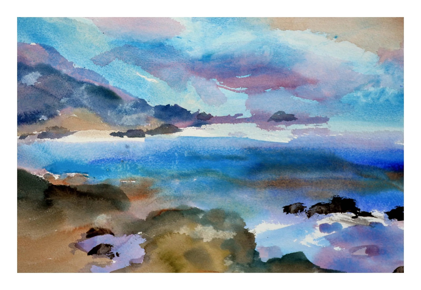 Vintage Sunset Seascape Watercolor Point Lobos, Carmel by Les Anderson - 2