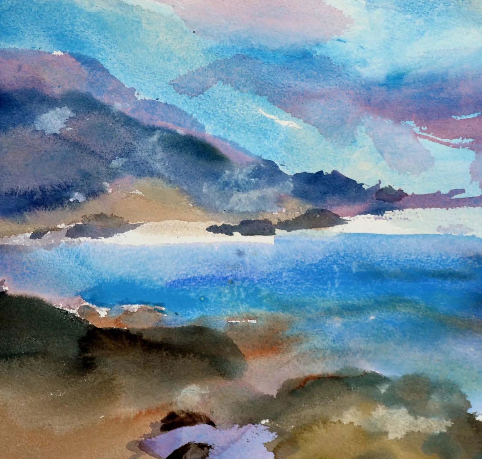 Vintage Sunset Seascape Watercolor Point Lobos, Carmel by Les Anderson - 3