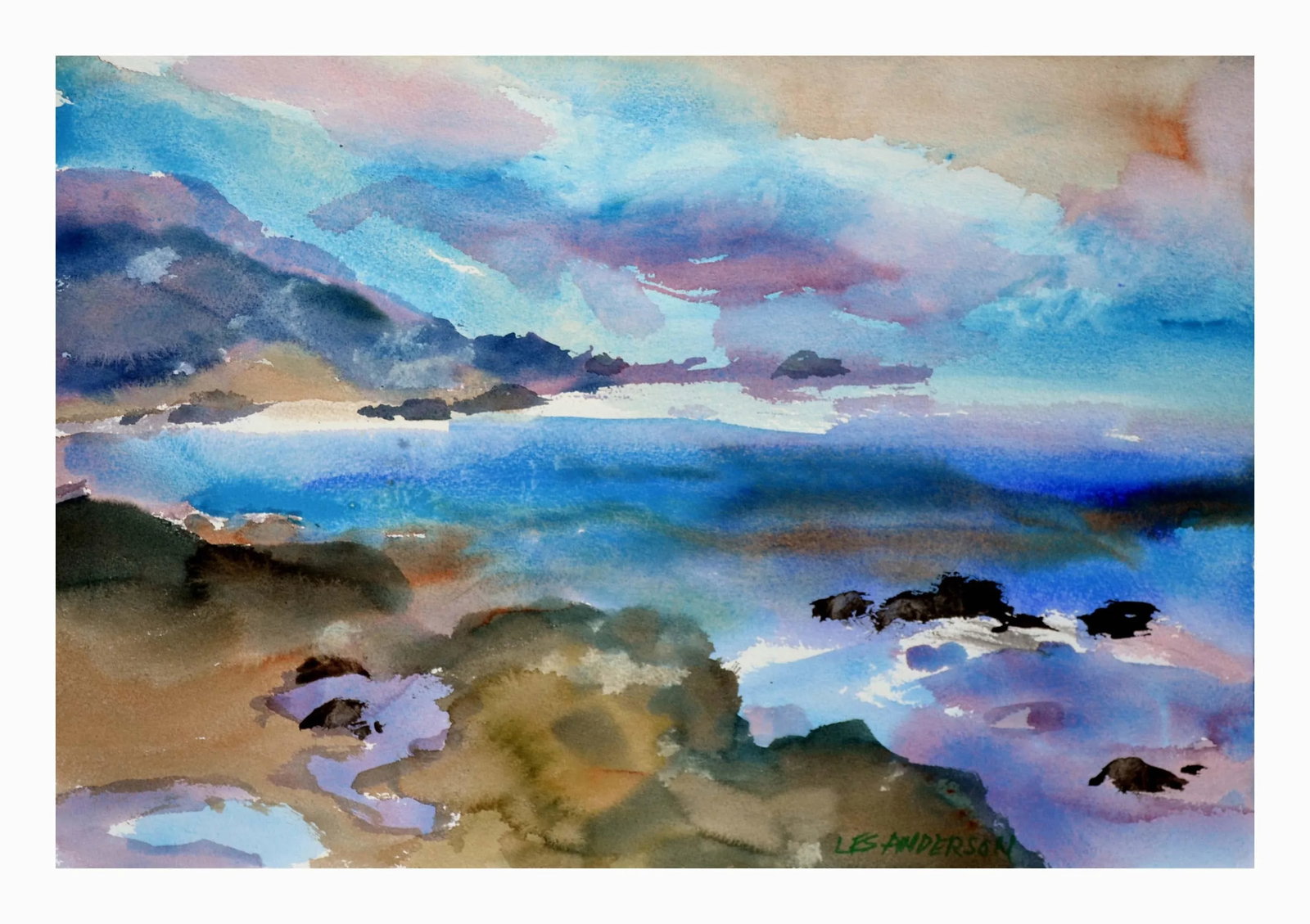 Vintage Sunset Seascape Watercolor Point Lobos, Carmel by Les Anderson - 5