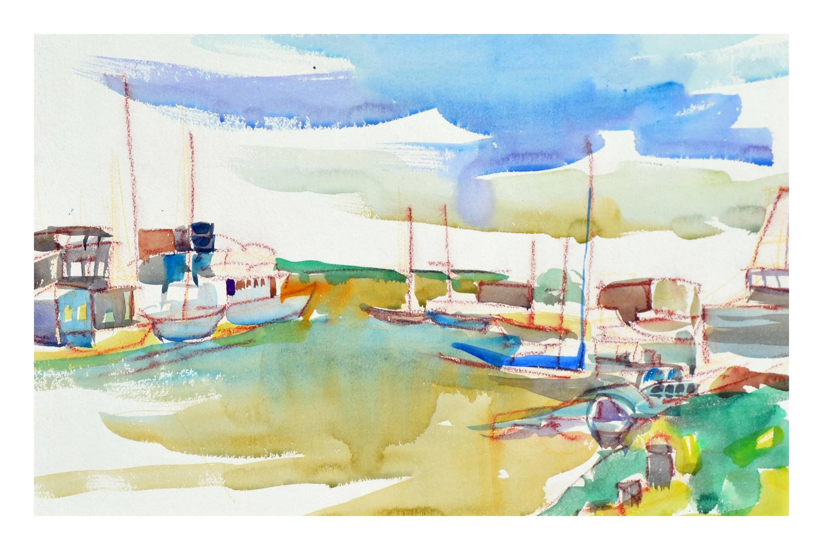 Sail Boats in the Harbor Landscape by Virginia J Hughins - 2