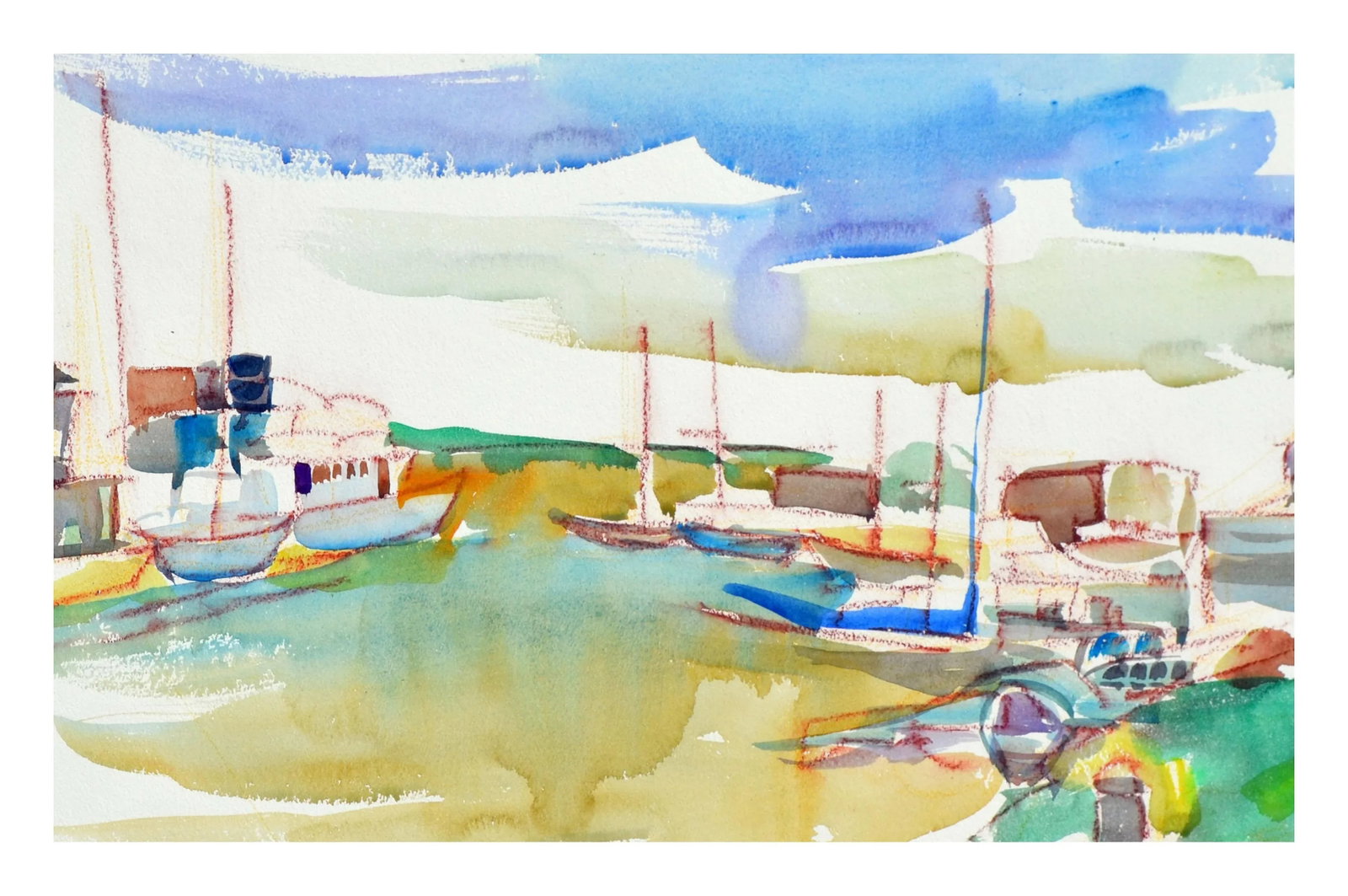 Sail Boats in the Harbor Landscape by Virginia J Hughins - 3
