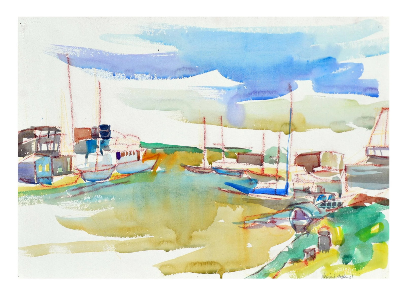 Sail Boats in the Harbor Landscape by Virginia J Hughins - 5