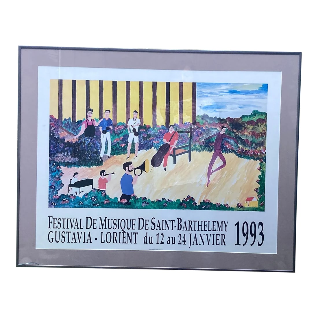 Festival De Musique De Saint-Barthelemy 1993 Original Litho Exhibition Poster Framed: St Barth Celebrity Vacation Destination Poster 31"w x 35" h A rare exhibition poster from one of the most exclusive celebrity festivals. Original Festival De Musique De Saint-Barthelemy Gustavia 1993