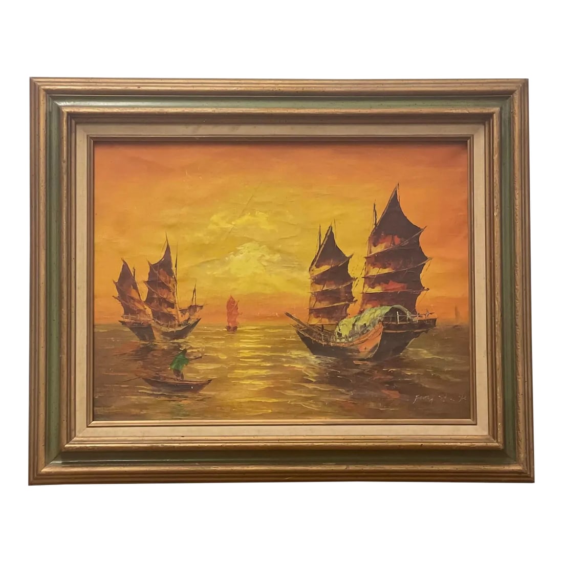 Vintage Signed Mid Century Modern Scenic Painting, Canvas.: Vintage Signed Mid Century Modern Scenic Painting, Canvas. The Framing and Painting Odin Good Condition as Pictured and has Developed a Patina look over the Years Dimensions. 31 1/2 W ; 2 1/2 D ; 25