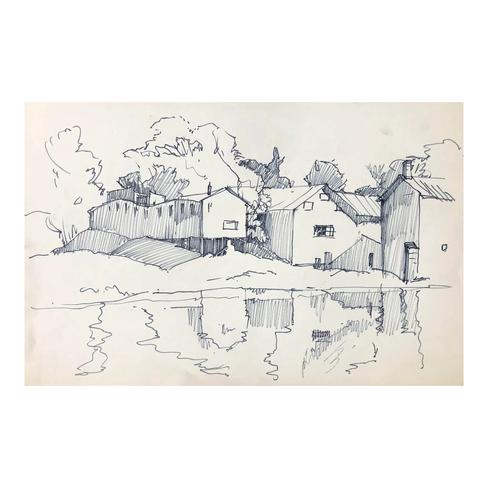 1950s Norman Kent Mill Along River Landscape: Born in Pittsburgh, American artist Norman Kent (1903 - 1972) attended the Rochester Institute and trained at the Art Students League in New York under Leftwich Dodge. He learned the art of the