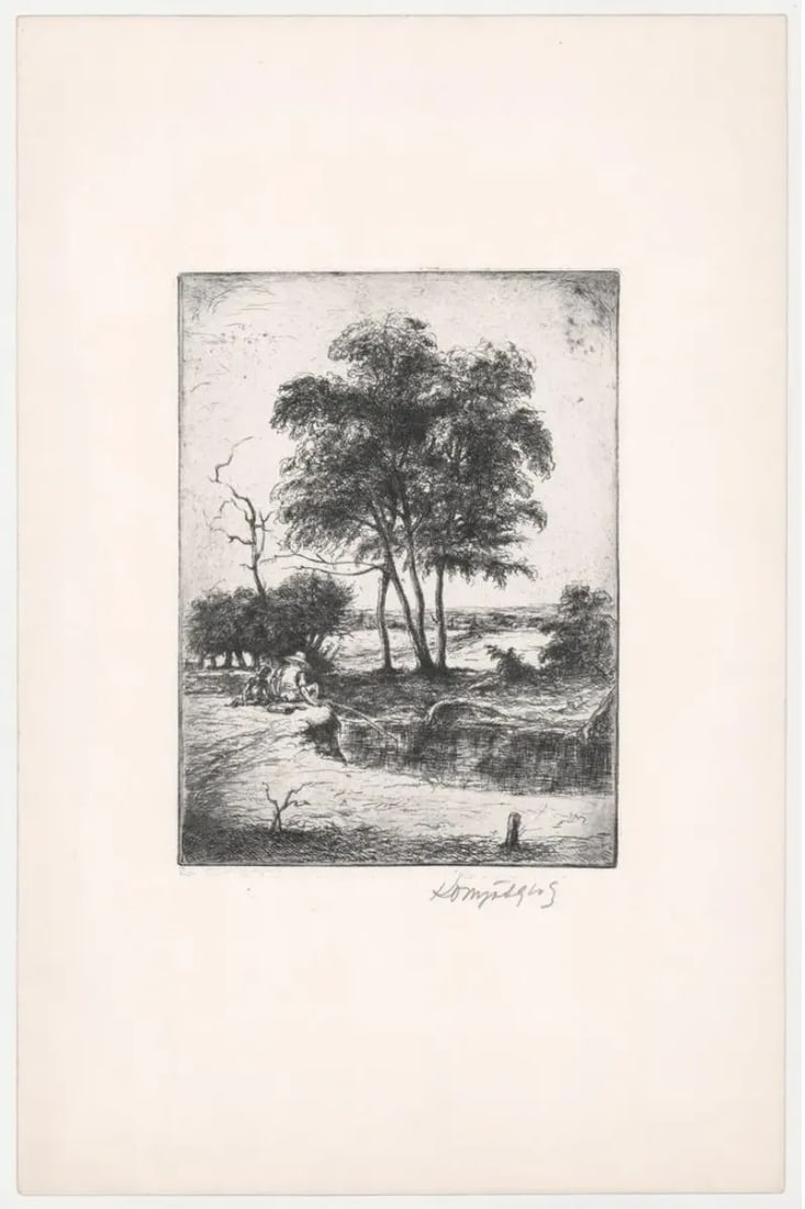 1930s Julius Komjati Landscape With Figures Etching - 2