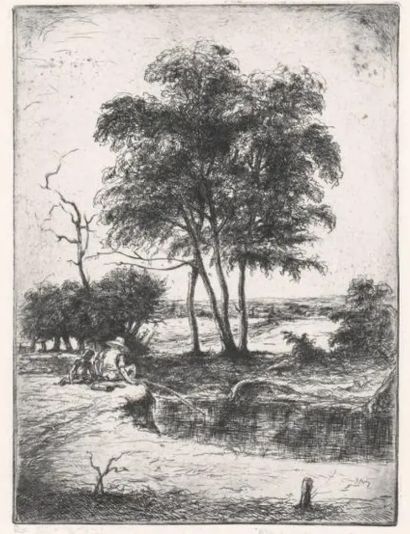 1930s Julius Komjati Landscape With Figures Etching - 3