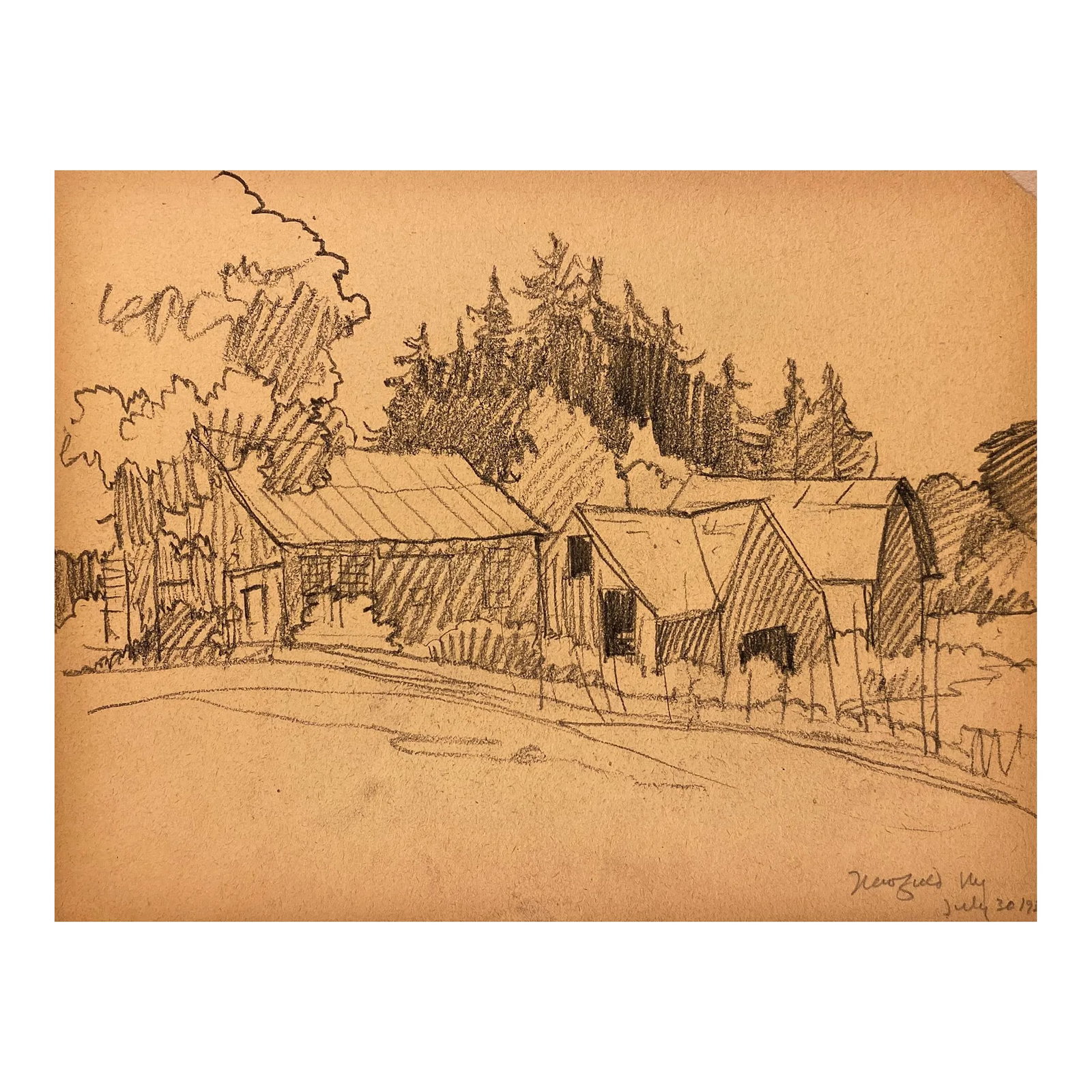1931 Norman Kent Newfield New York Farm: Born in Pittsburgh, American artist Norman Kent (1903 - 1972) attended the Rochester Institute and trained at the Art Students League in New York under Leftwich Dodge. He learned the art of the