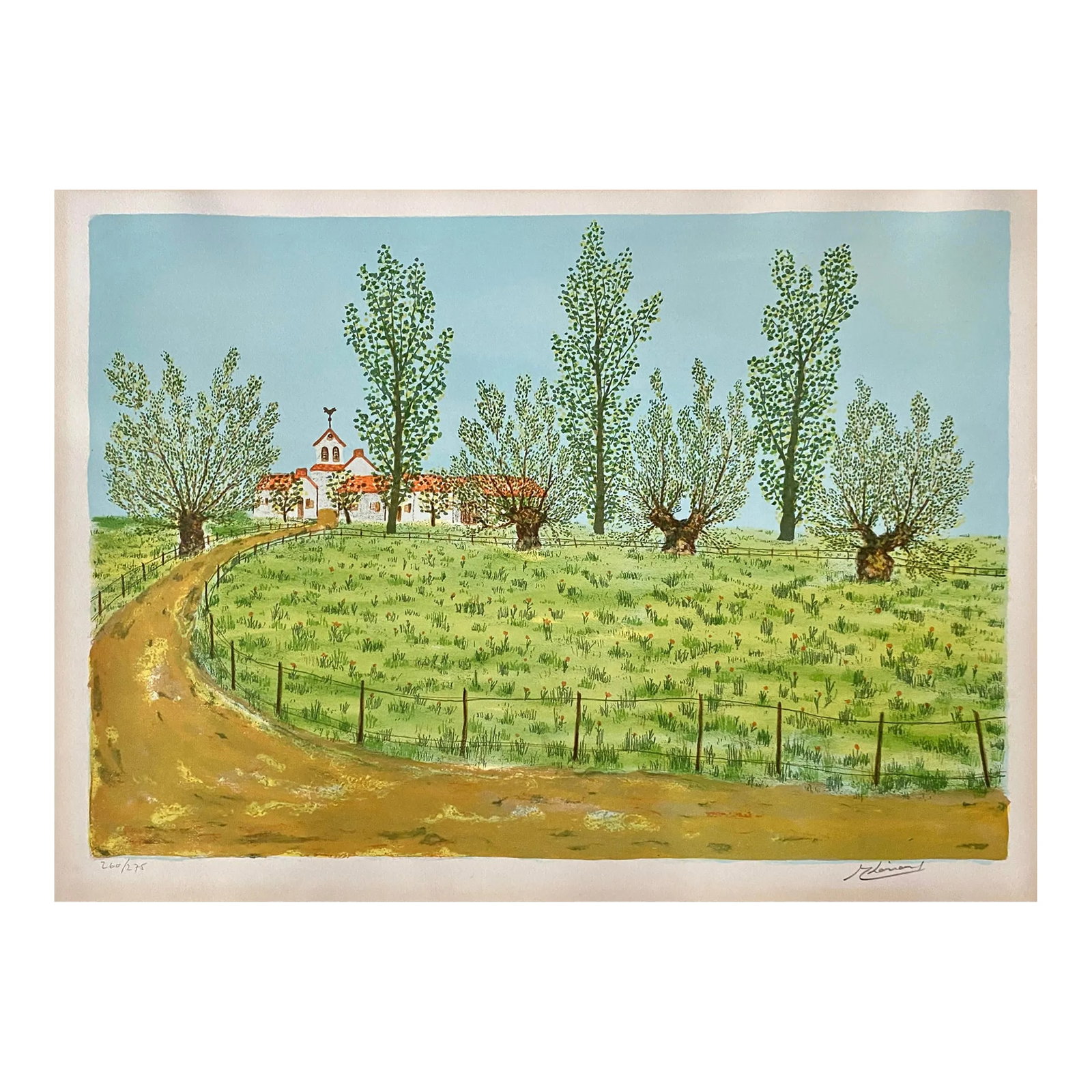 1960s Maurice Loirand French Landscape Lithograph: Maurice Loirand (1922-2008) French or European country landscape. Pencil signed lower right and numbered lower left 260 of 275. Combined shipping available, please inquire. Shipping times are signific