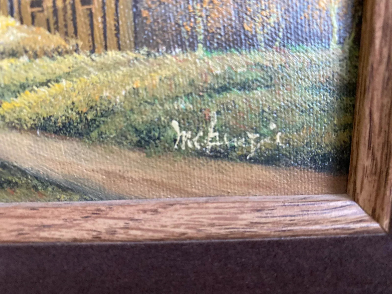 Mid 20th Century Rural Landscape with Barn Signed Painting, Framed - 4