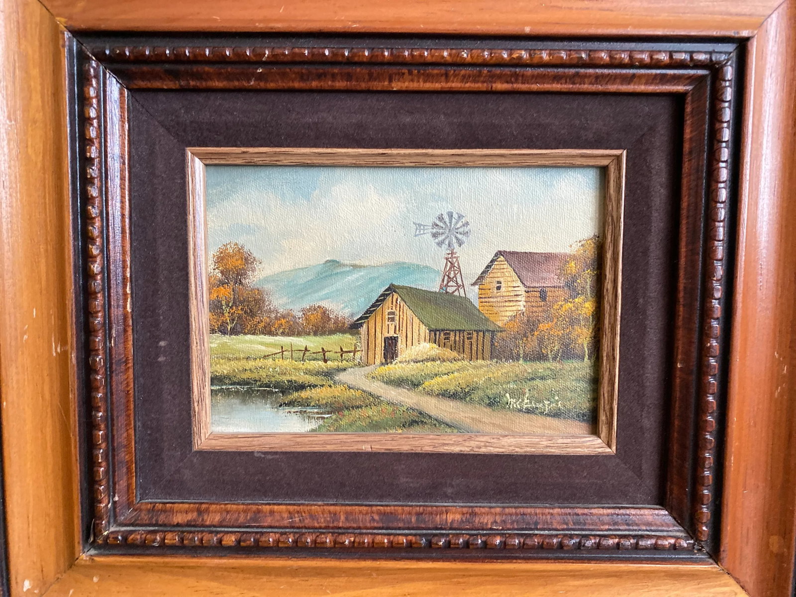 Mid 20th Century Rural Landscape with Barn Signed Painting, Framed - 5
