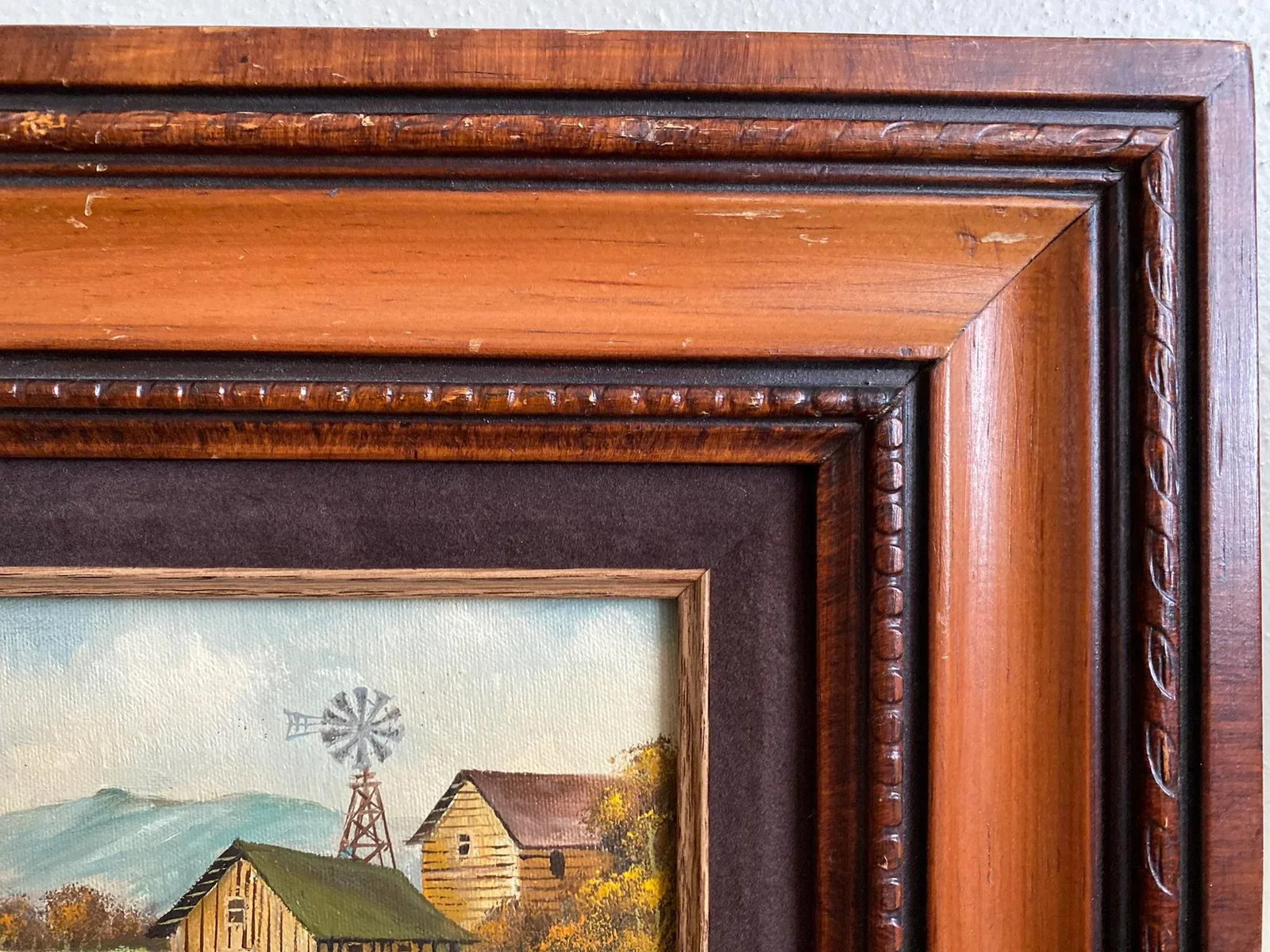 Mid 20th Century Rural Landscape with Barn Signed Painting, Framed - 6