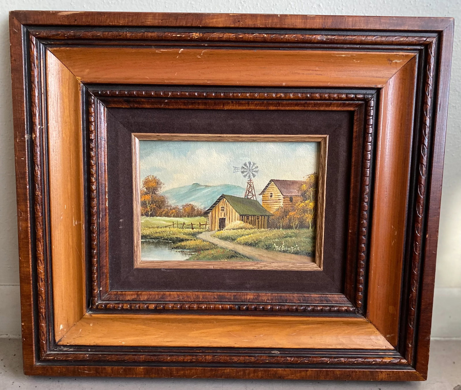 Mid 20th Century Rural Landscape with Barn Signed Painting, Framed - 8