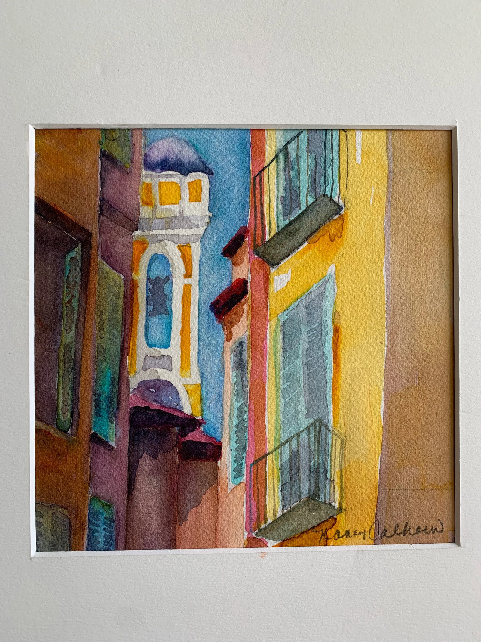 Late 20th Century Signed Watercolor Painting of an Alley Scene - 3