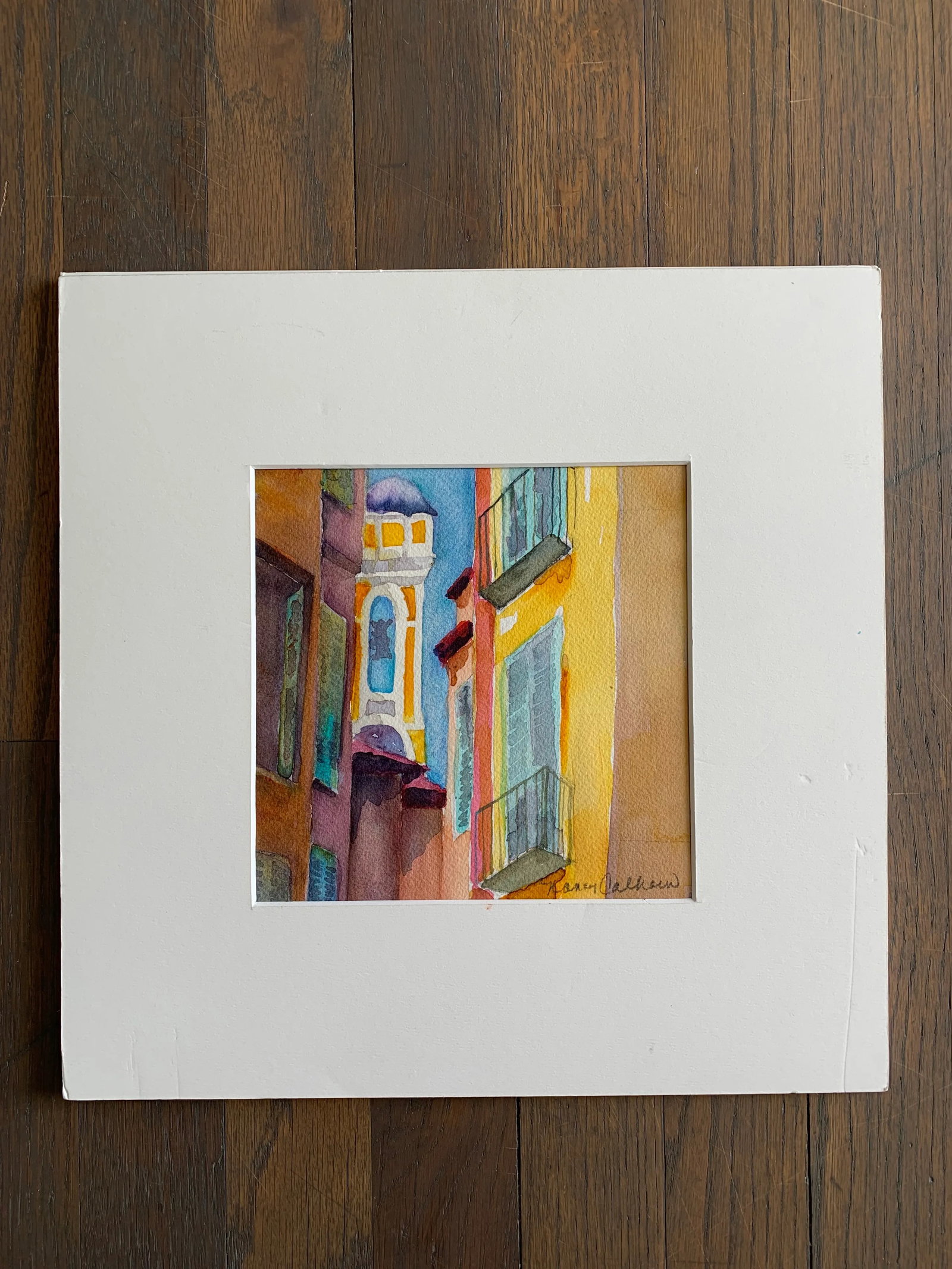 Late 20th Century Signed Watercolor Painting of an Alley Scene - 5
