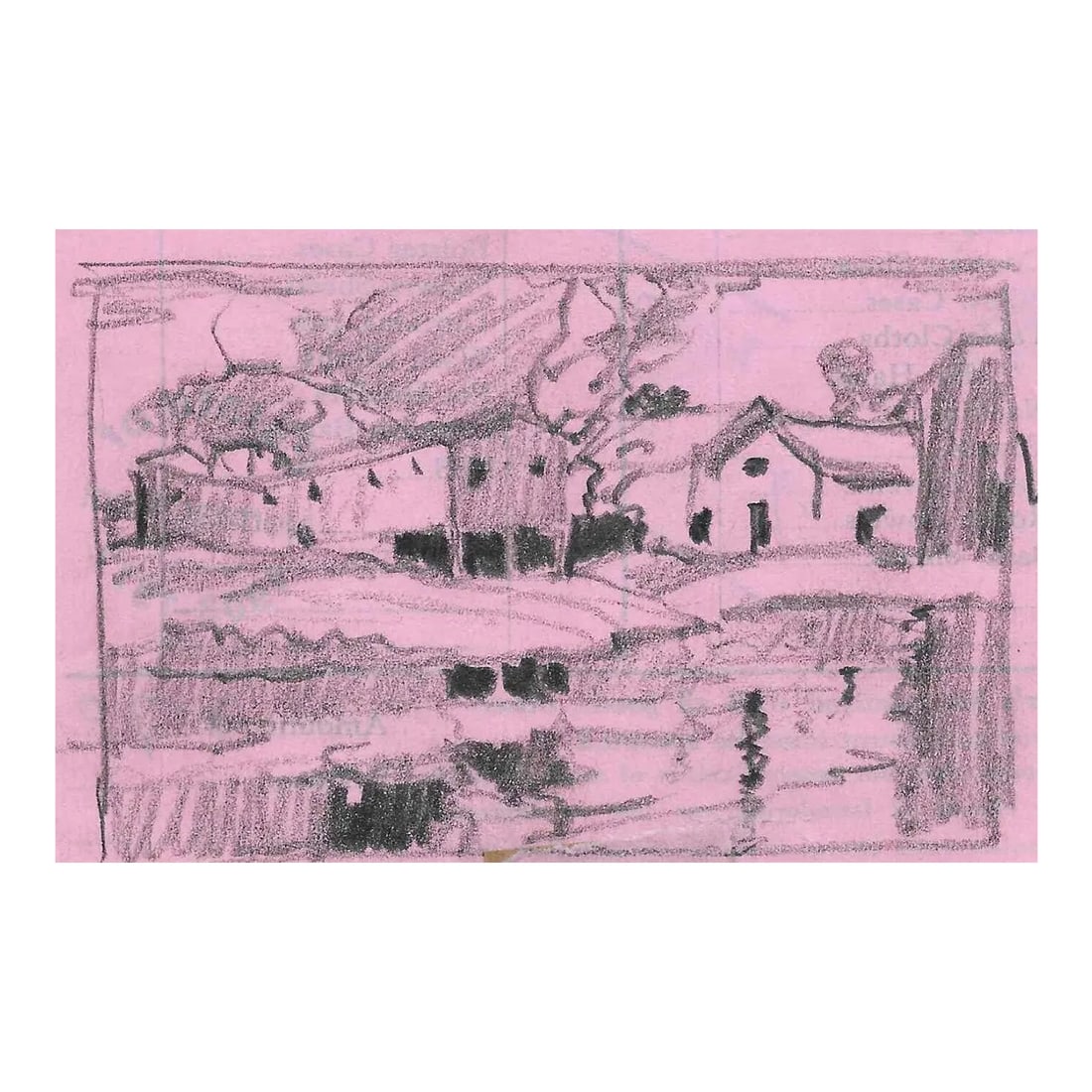 1950s Norman Kent Landscape Miniature: Landscape drawn on the back of a receipt remnant by Norman Kent. Born in Pittsburgh, American artist Norman Kent (1903 - 1972) attended the Rochester Institute and trained at the Art Students League