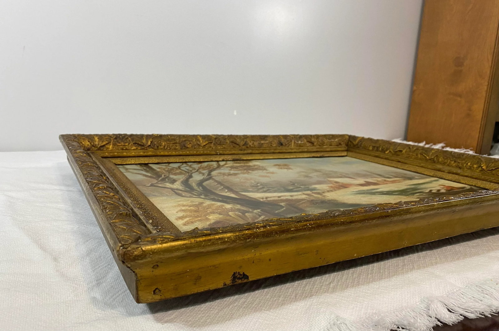 Antique 19th Cen. Winter Scene Landscape Oil Painting - 10