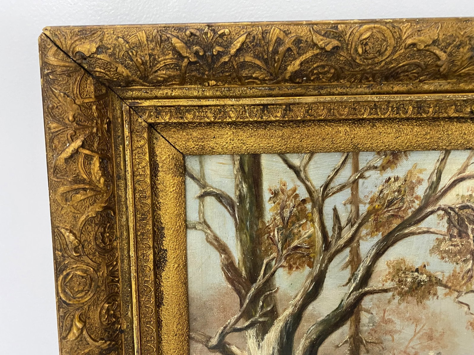 Antique 19th Cen. Winter Scene Landscape Oil Painting - 3