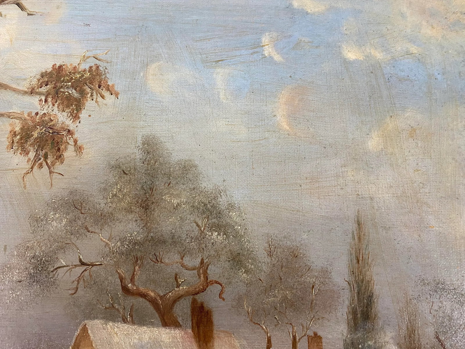 Antique 19th Cen. Winter Scene Landscape Oil Painting - 5