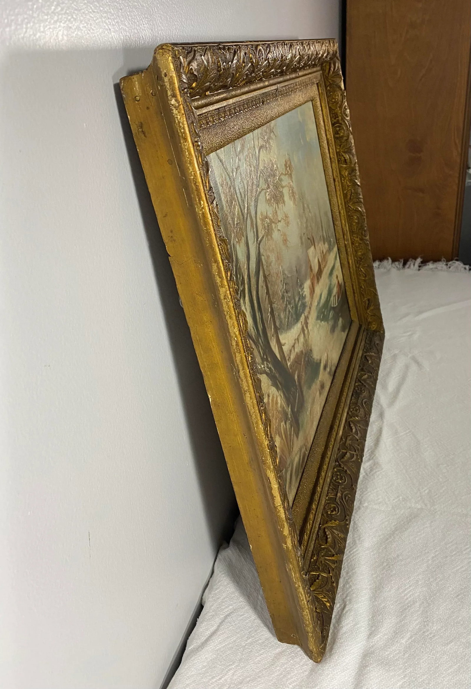 Antique 19th Cen. Winter Scene Landscape Oil Painting - 9