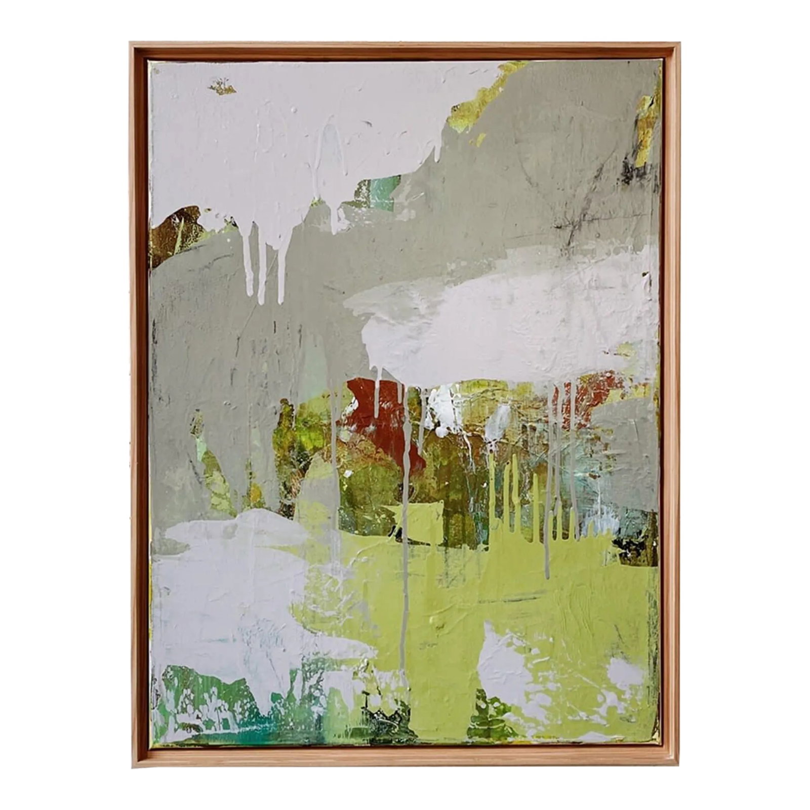 "Changing Leaves and Cloudy Sky" 2022 Framed Painting by Jessalin Beutler: Original painting by Jessalin Beutler, completed in 2022. This piece was featured as part of the October Casa di LaValle pop up in Pioneer Square, Seattle. Mixed media on stretched canvas. Signed,