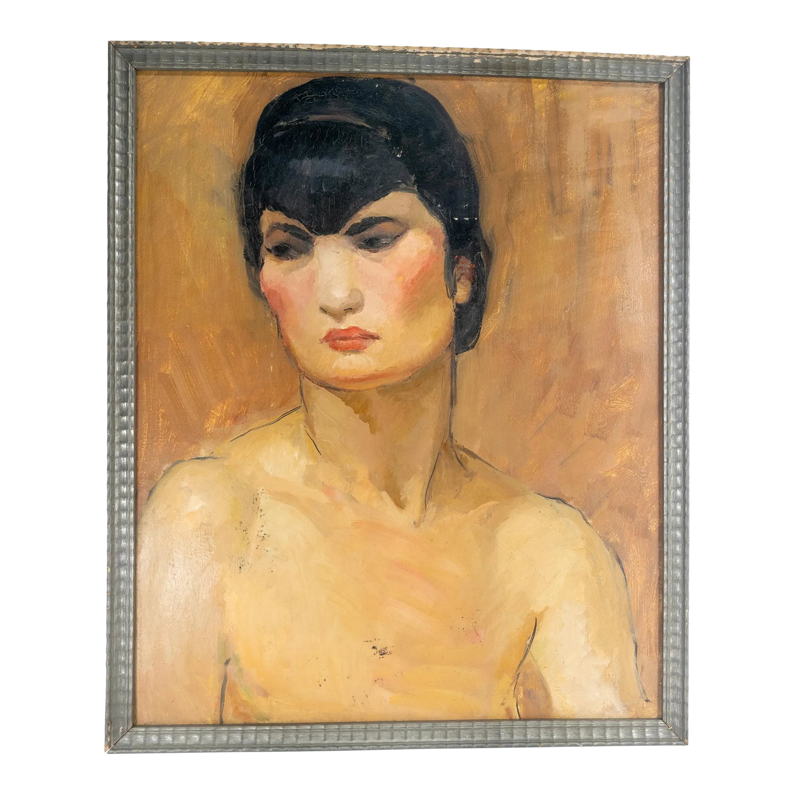 Resolute Portrait of a Parisian Woman by Genevieve Simont Ireland: Genevieve Simont Ireland, sister to famed illustrator and author Marc Simont , daughter of french Legion of Honor winner Jose Simont Guillen and student at the Acadamie Julien in Paris. Condition: The