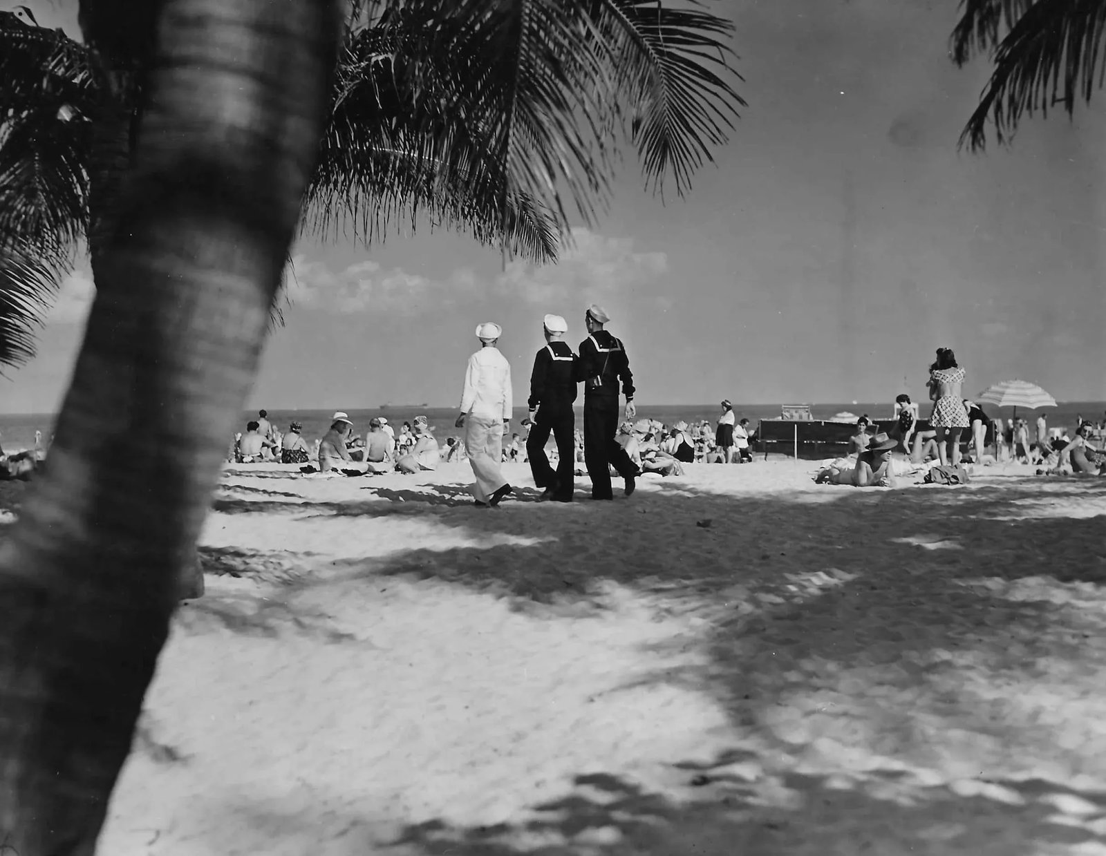 1941 Sailors Walk on the Beach in Miami Photograph - 2