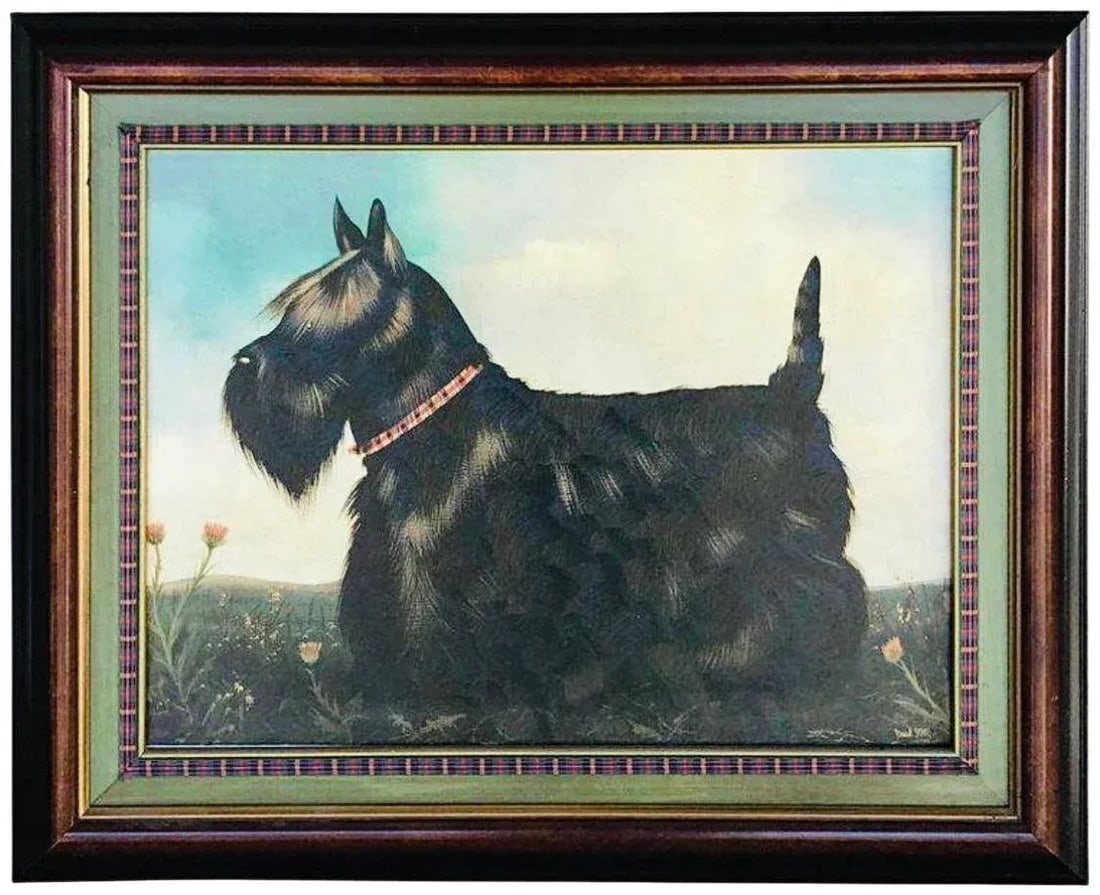 1970s Scottie Scottish Terrier Dog Portrait Oil Painting by Paul Stagg Signed & Framed - 10